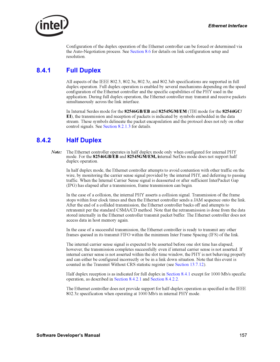 Intel PCI-X, Intel Gigabit Ethernet Controllers manual Full Duplex, Half Duplex 