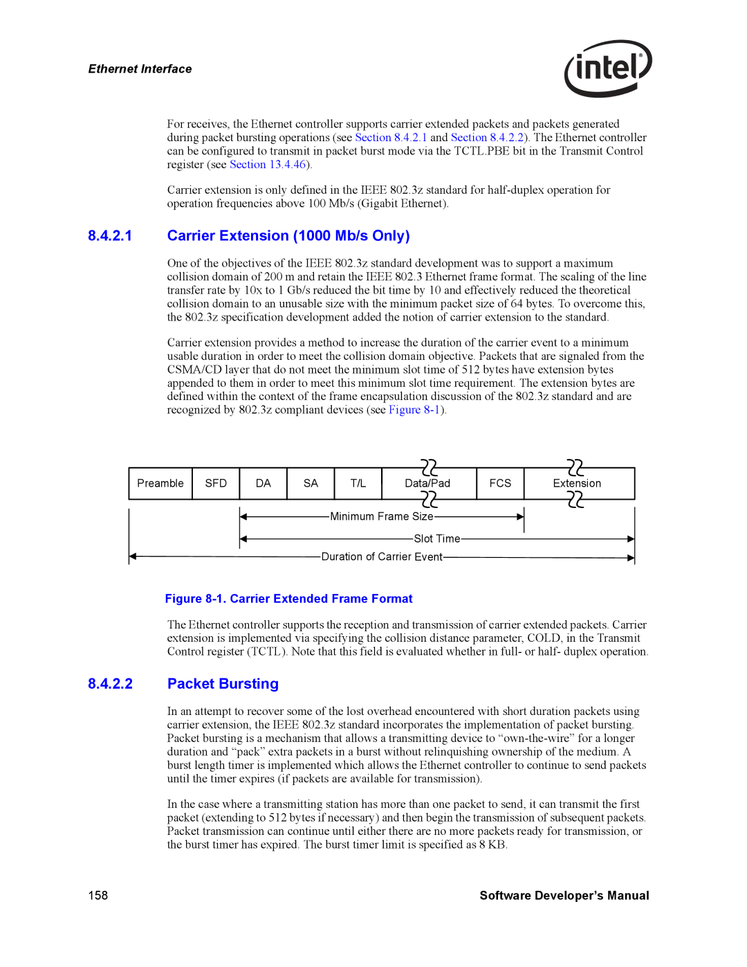 Intel PCI-X, Intel Gigabit Ethernet Controllers manual Carrier Extension 1000 Mb/s Only, Packet Bursting 