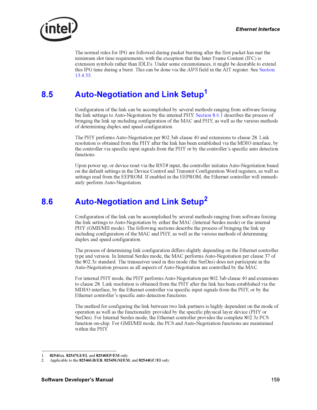 Intel Intel Gigabit Ethernet Controllers, PCI-X manual Auto-Negotiation and Link Setup1, Auto-Negotiation and Link Setup2 