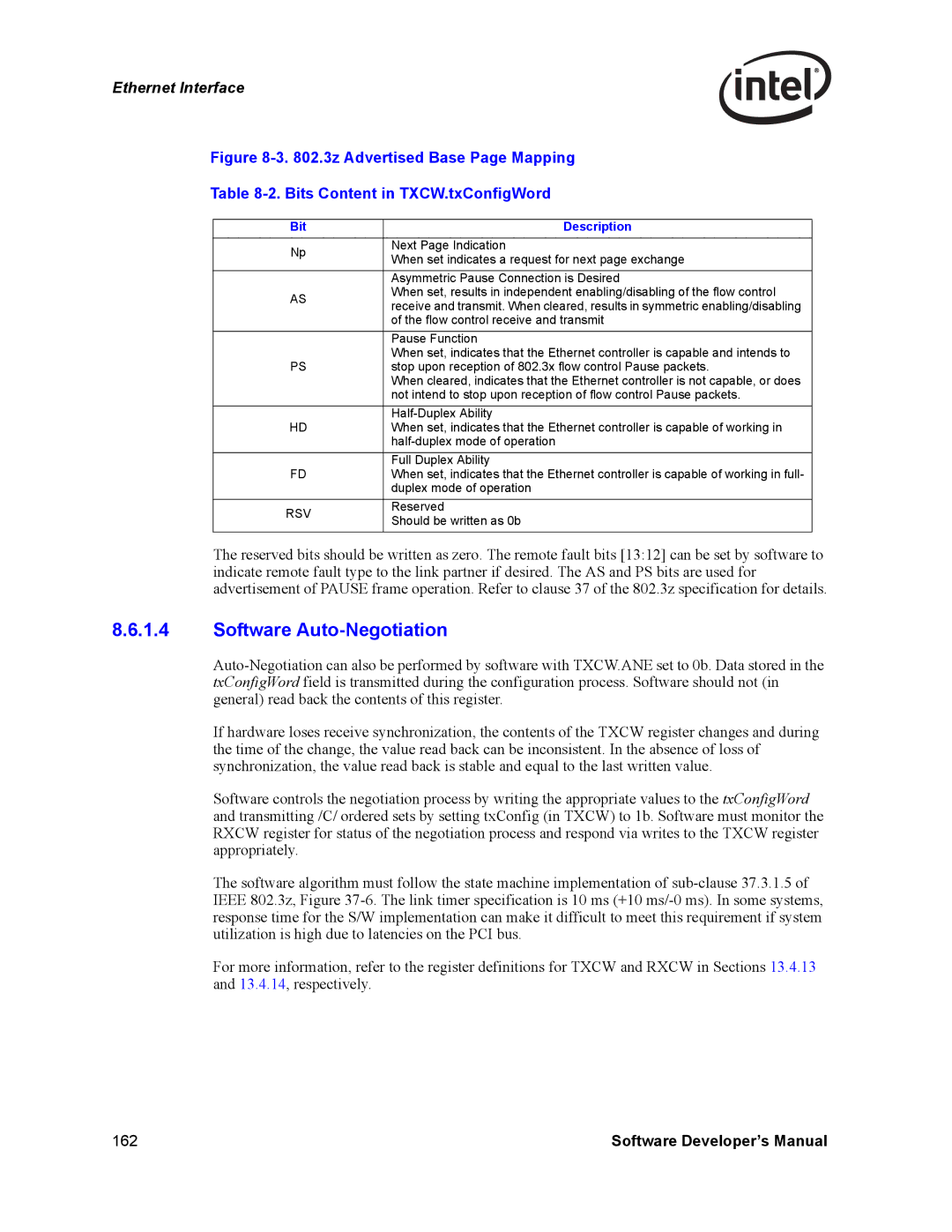 Intel Intel Gigabit Ethernet Controllers, PCI-X manual Software Auto-Negotiation, Bit Description 