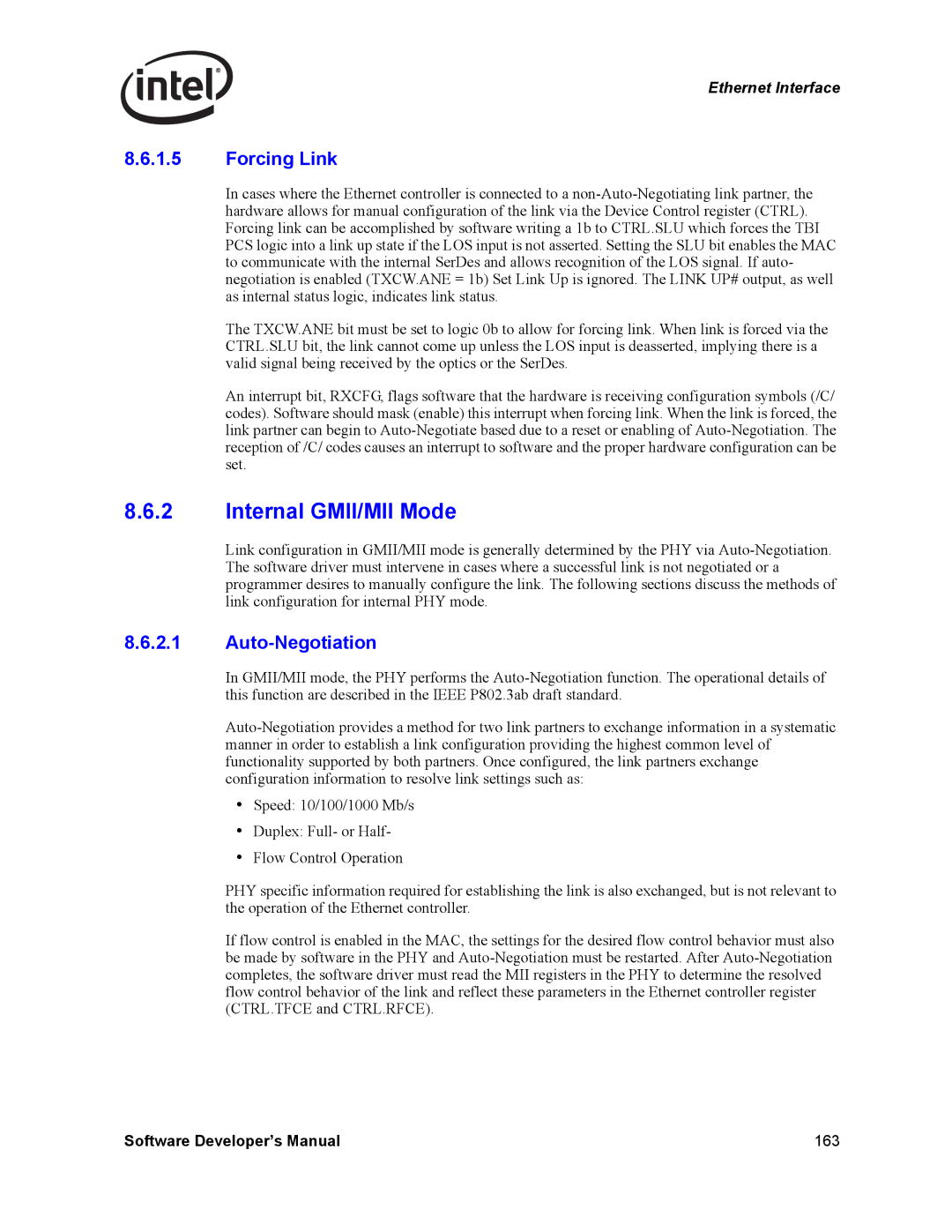 Intel PCI-X, Intel Gigabit Ethernet Controllers manual Internal GMII/MII Mode, Forcing Link 