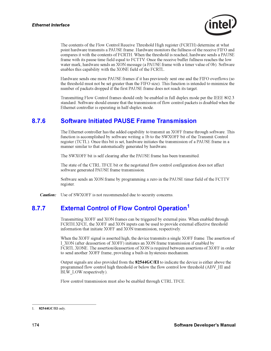 Intel Intel Gigabit Ethernet Controllers, PCI-X manual Software Initiated Pause Frame Transmission 