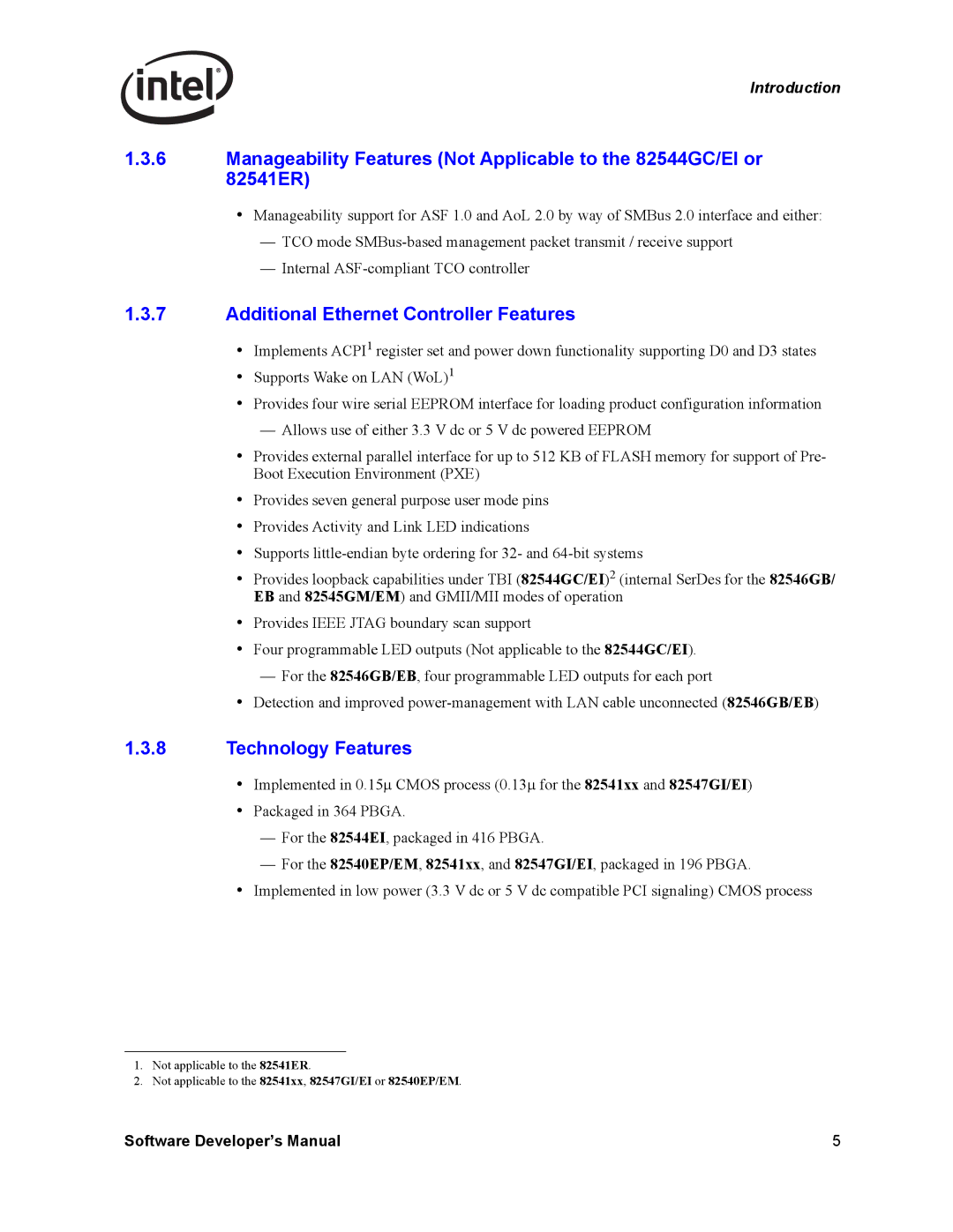 Intel PCI-X, Intel Gigabit Ethernet Controllers manual Additional Ethernet Controller Features, Technology Features 