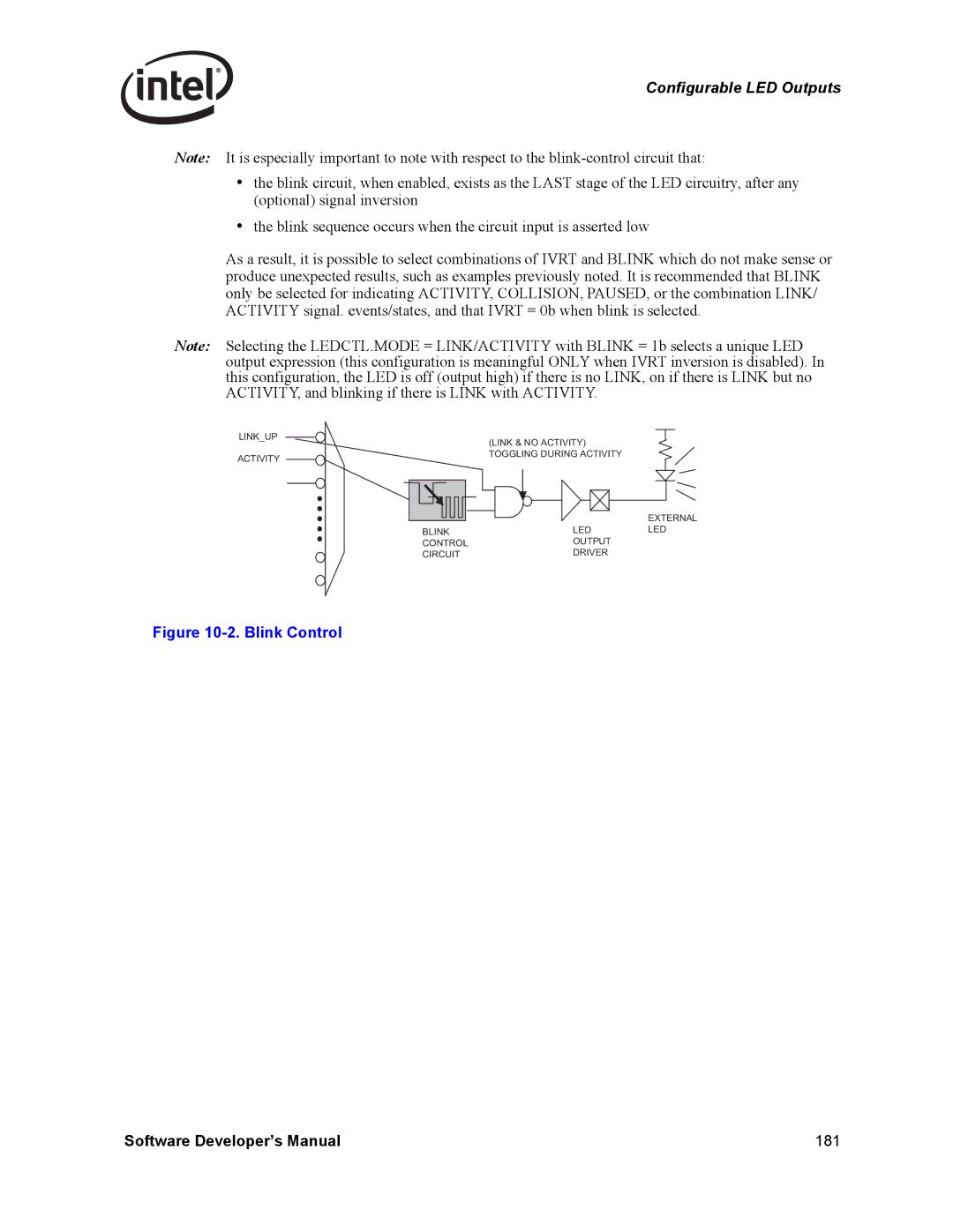 Intel PCI-X, Intel Gigabit Ethernet Controllers manual Blink Control 