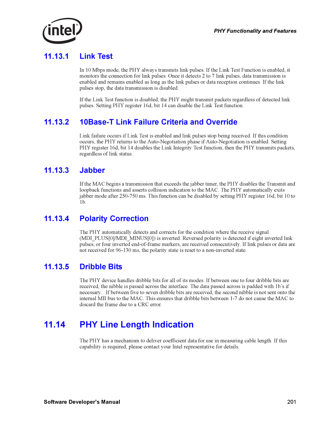 Intel Intel Gigabit Ethernet Controllers, PCI-X manual PHY Line Length Indication 
