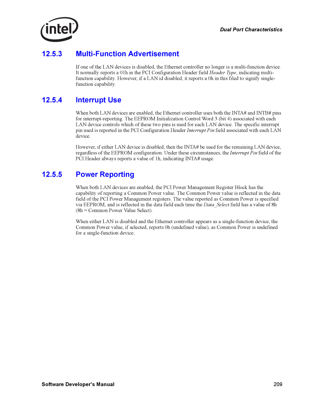 Intel PCI-X, Intel Gigabit Ethernet Controllers manual Multi-Function Advertisement, Interrupt Use, Power Reporting 