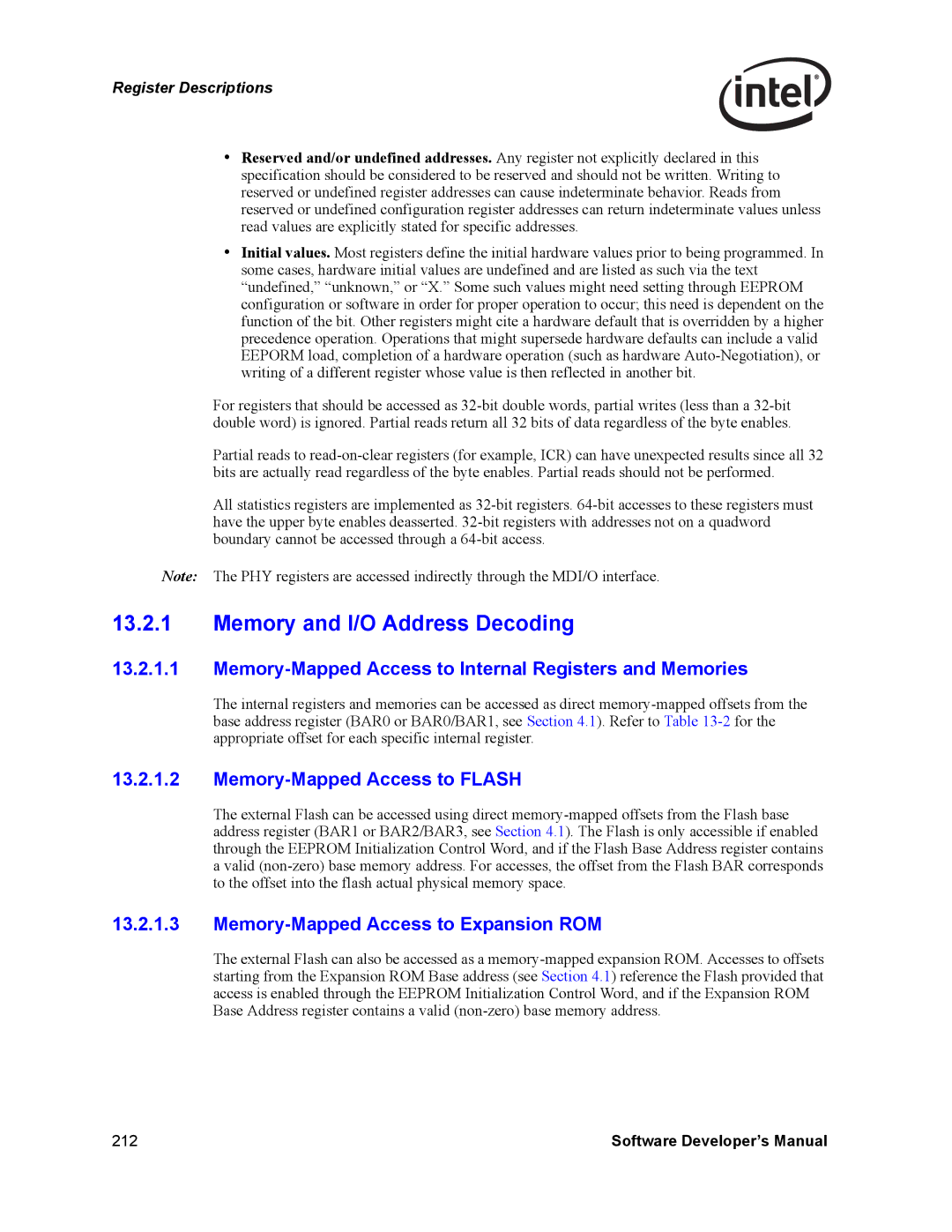 Intel PCI-X manual Memory and I/O Address Decoding, Memory-Mapped Access to Internal Registers and Memories 