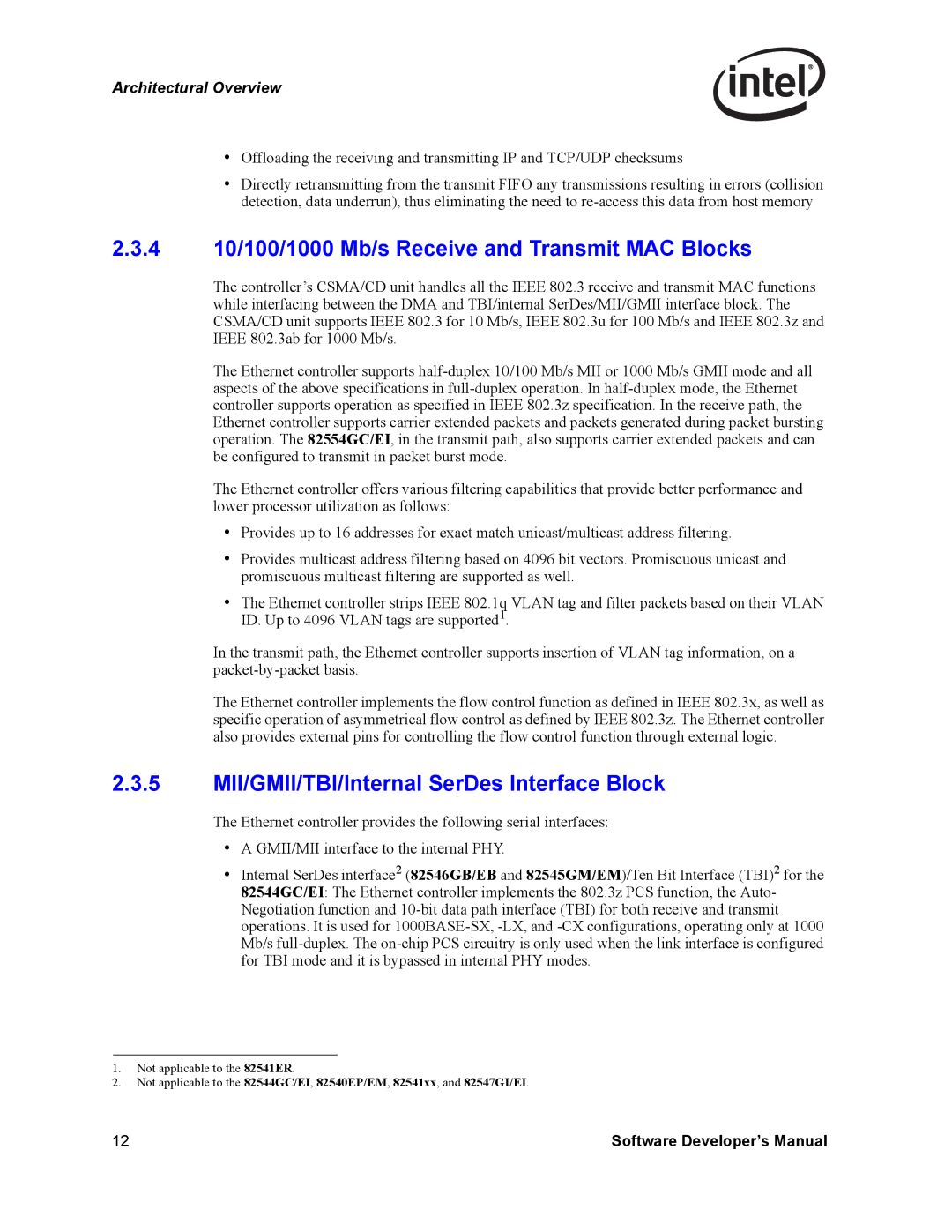 Intel Intel Gigabit Ethernet Controllers, PCI-X manual 4 10/100/1000 Mb/s Receive and Transmit MAC Blocks 