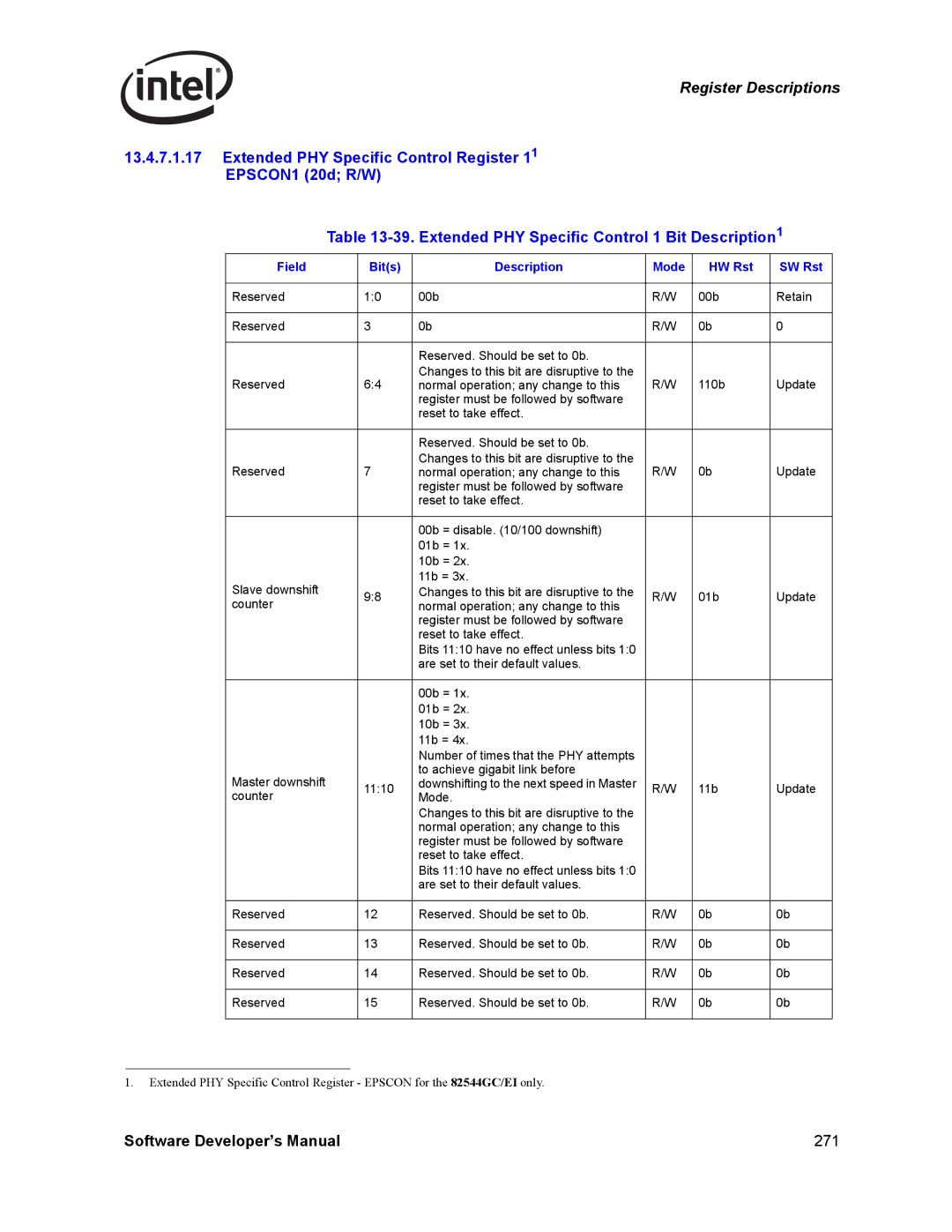 Intel PCI-X, Intel Gigabit Ethernet Controllers manual Software Developer’s Manual 271 