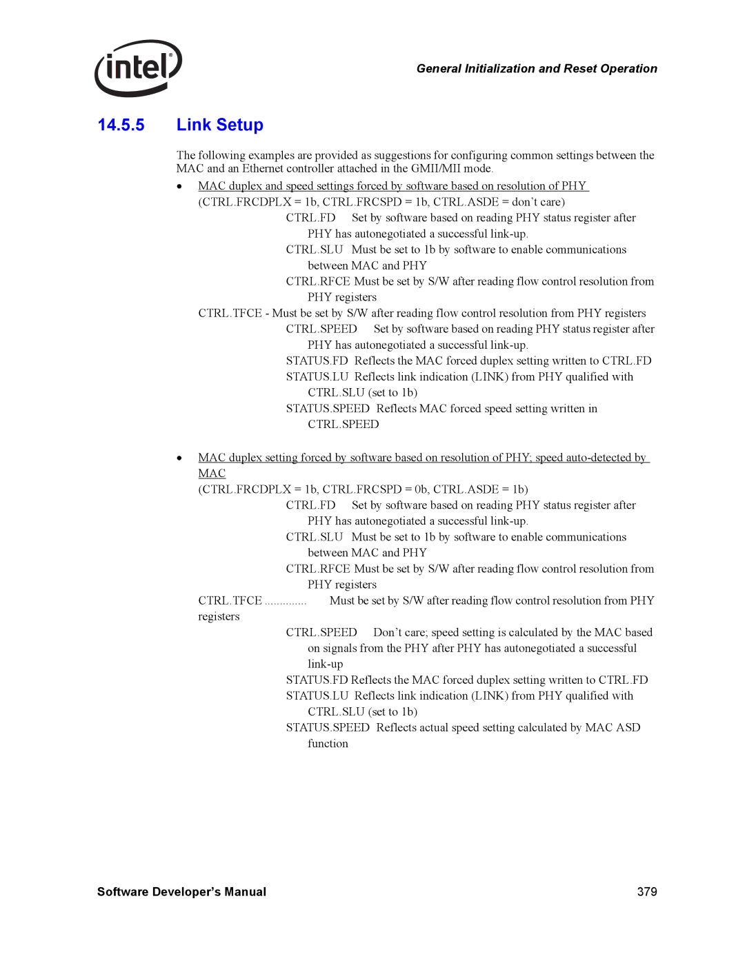 Intel PCI-X, Intel Gigabit Ethernet Controllers manual Link Setup, Ctrl.Fd 