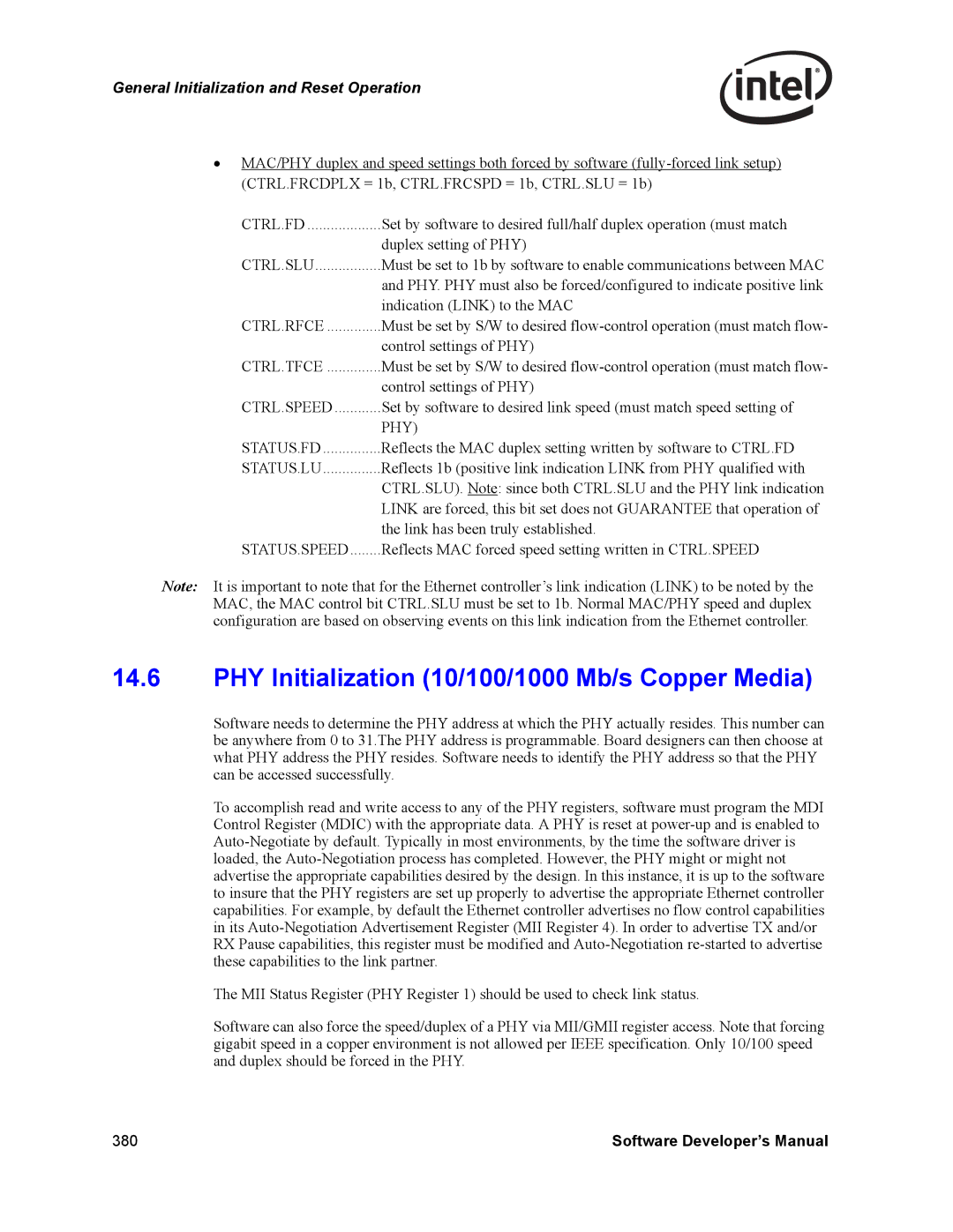 Intel PCI-X, Intel Gigabit Ethernet Controllers manual PHY Initialization 10/100/1000 Mb/s Copper Media, Ctrl.Rfce 