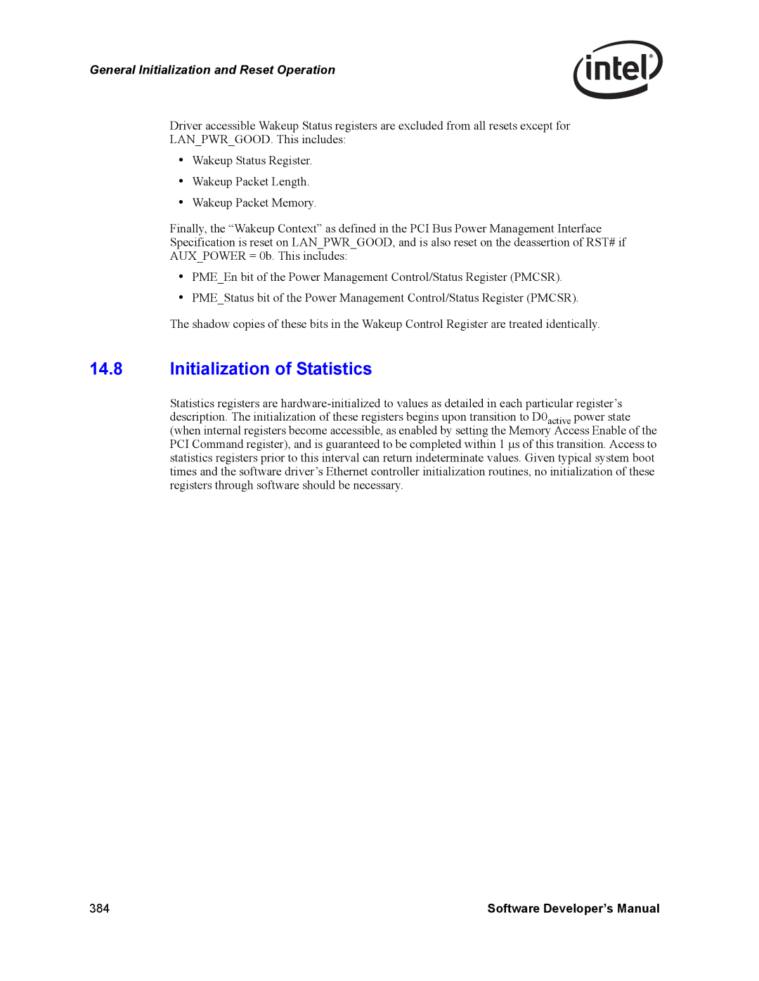 Intel Intel Gigabit Ethernet Controllers, PCI-X manual Initialization of Statistics 