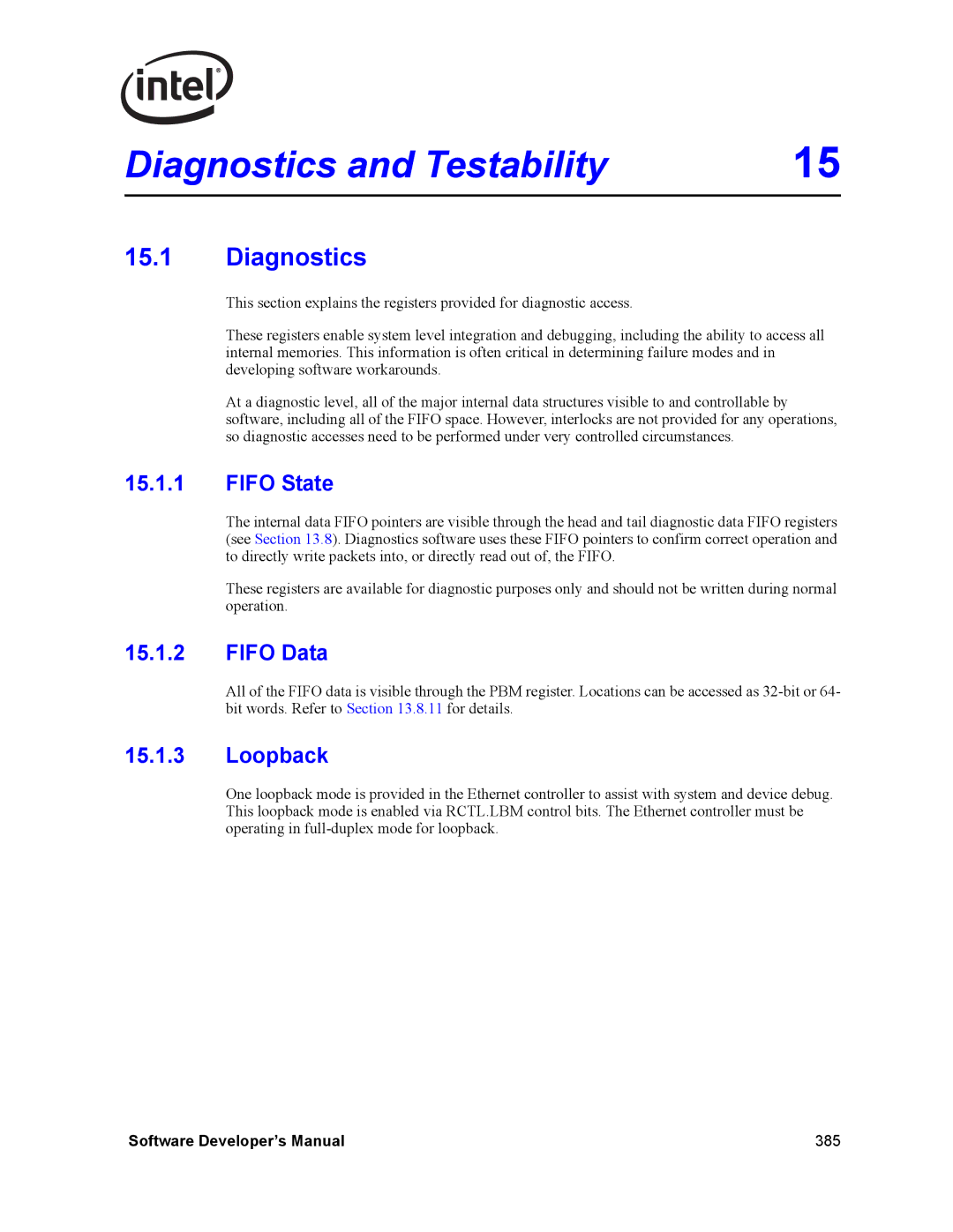 Intel PCI-X, Intel Gigabit Ethernet Controllers manual Diagnostics, Fifo State, Fifo Data, Loopback 