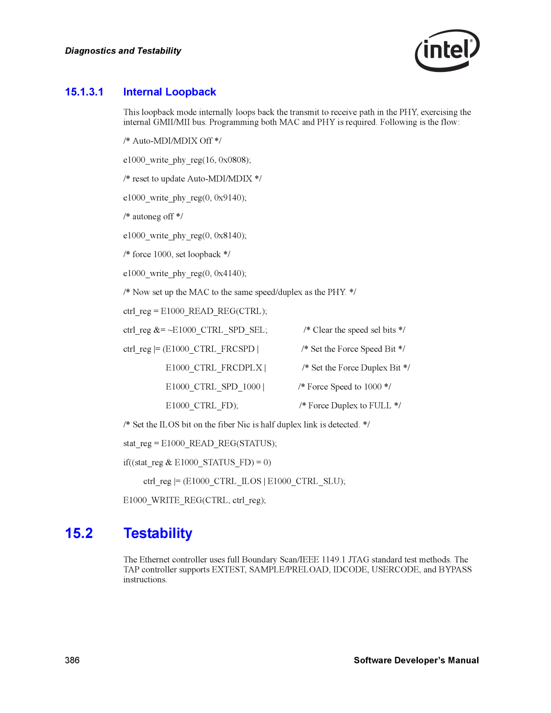 Intel PCI-X, Intel Gigabit Ethernet Controllers manual Testability, Internal Loopback 