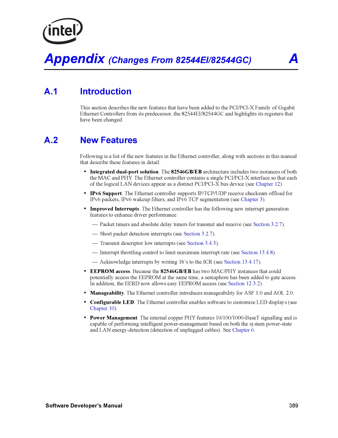 Intel PCI-X, Intel Gigabit Ethernet Controllers manual Appendix Changes From 82544EI/82544GC, New Features 