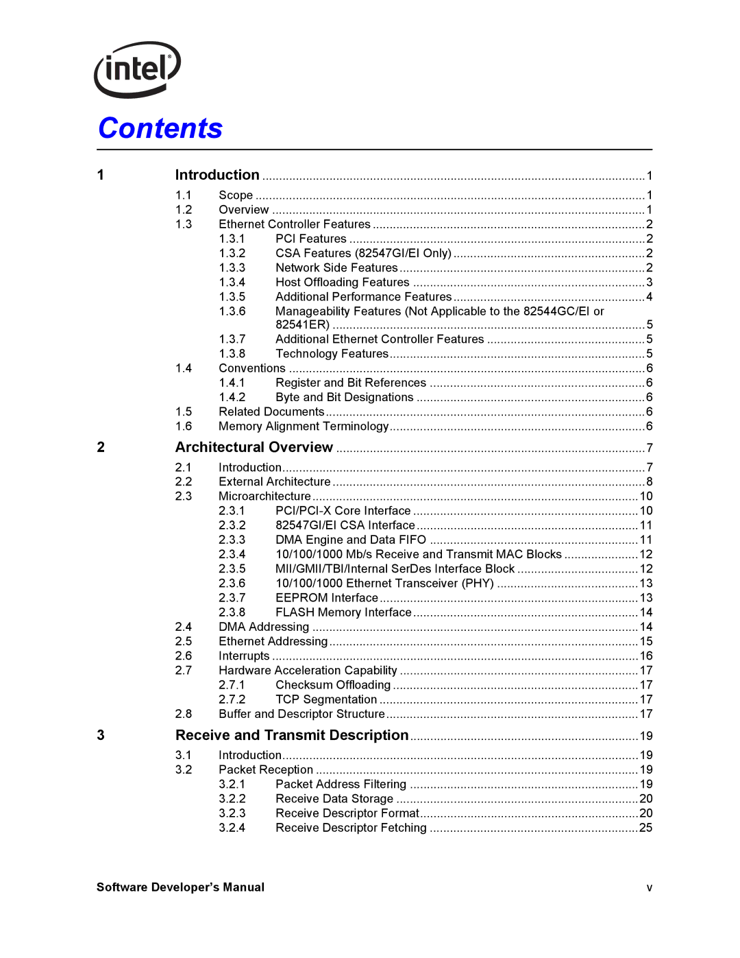 Intel Intel Gigabit Ethernet Controllers, PCI-X manual Contents 