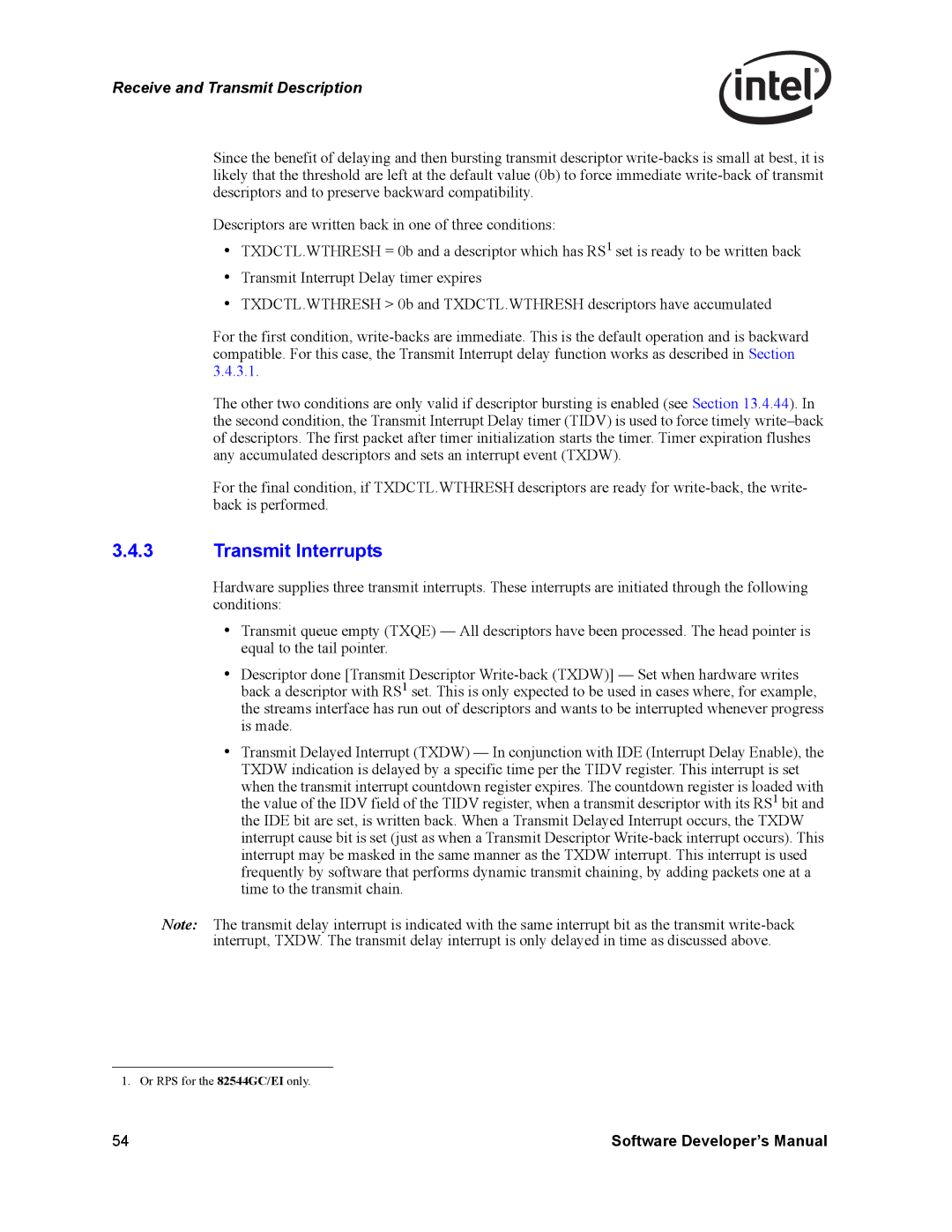 Intel Intel Gigabit Ethernet Controllers, PCI-X manual Transmit Interrupts 