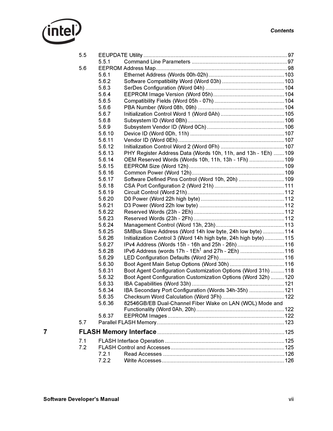 Intel PCI-X, Intel Gigabit Ethernet Controllers manual Software Developer’s Manual Vii 