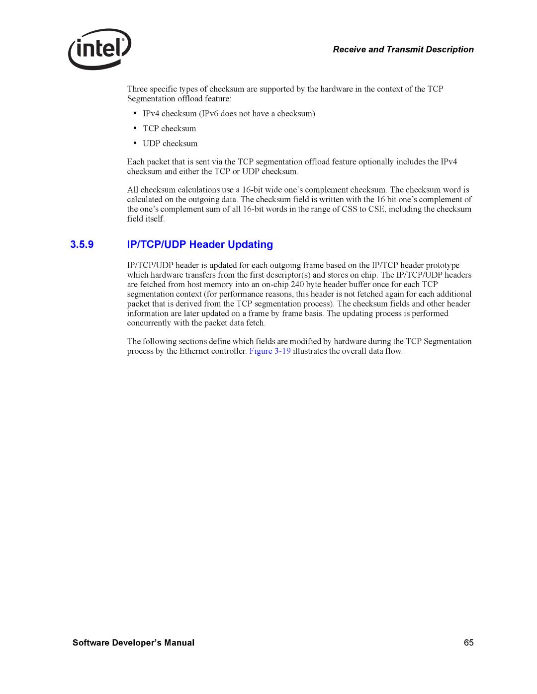 Intel PCI-X, Intel Gigabit Ethernet Controllers manual 9 IP/TCP/UDP Header Updating 