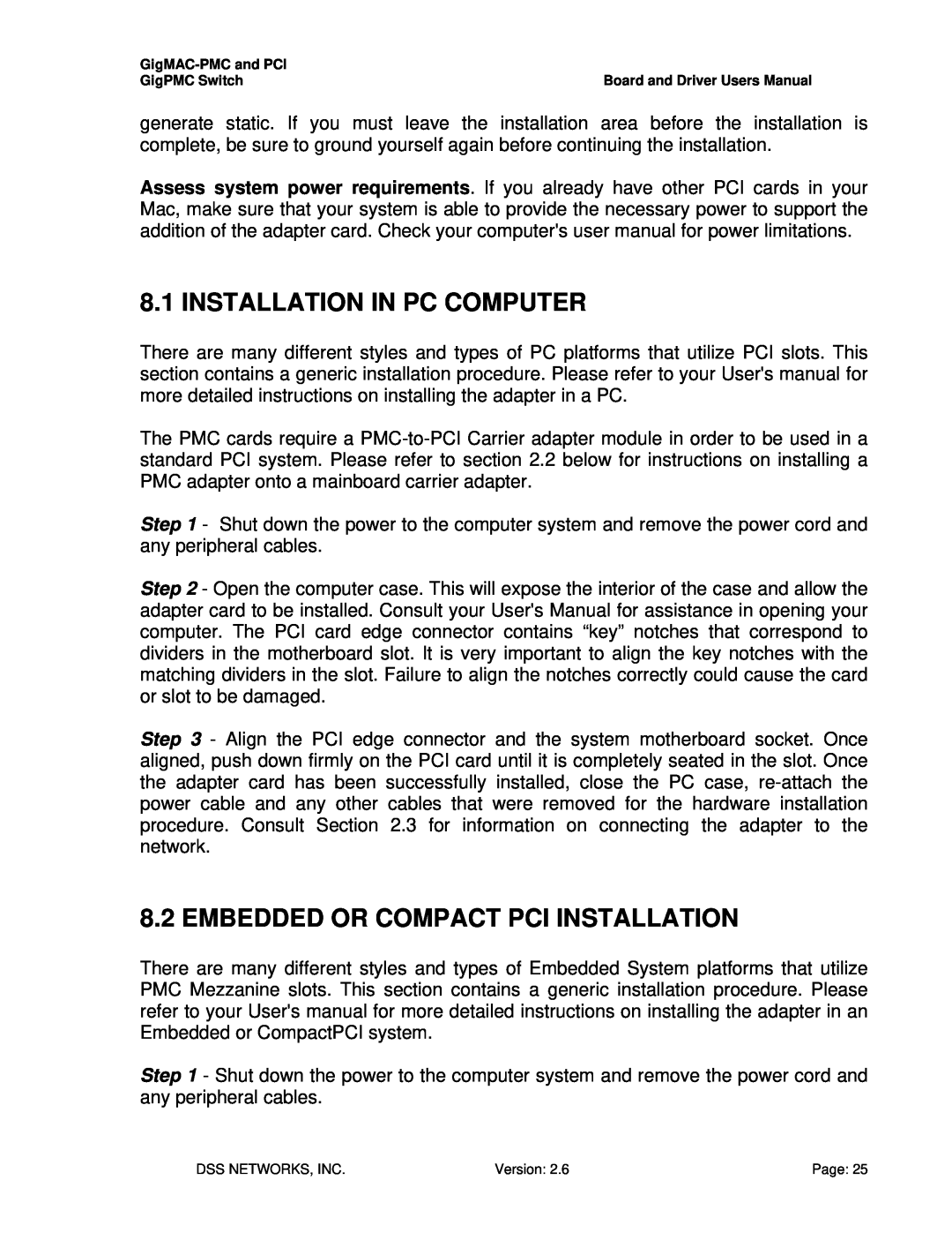 Intel PCI-X user manual Installation In Pc Computer, Embedded Or Compact Pci Installation 