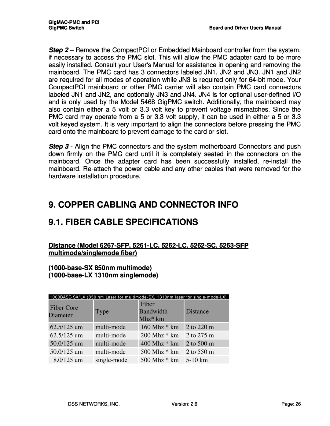 Intel PCI Copper Cabling And Connector Info, Fiber Cable Specifications, base-SX850nm multimode, base-LX1310nm singlemode 