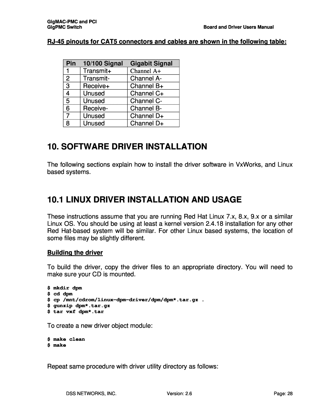 Intel PCI-X user manual Software Driver Installation, Linux Driver Installation And Usage, 10/100 Signal, Gigabit Signal 