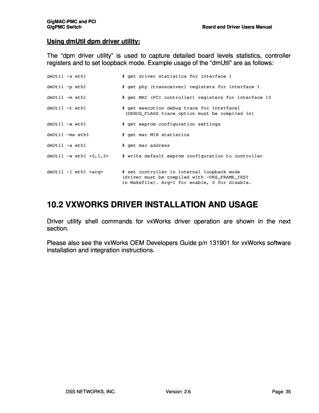 Intel PCI-X user manual Vxworks Driver Installation And Usage, Using dmUtil dpm driver utility 