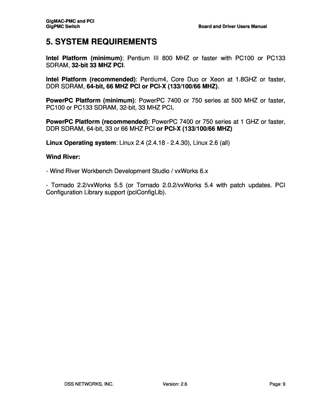Intel PCI-X user manual System Requirements, Wind River 
