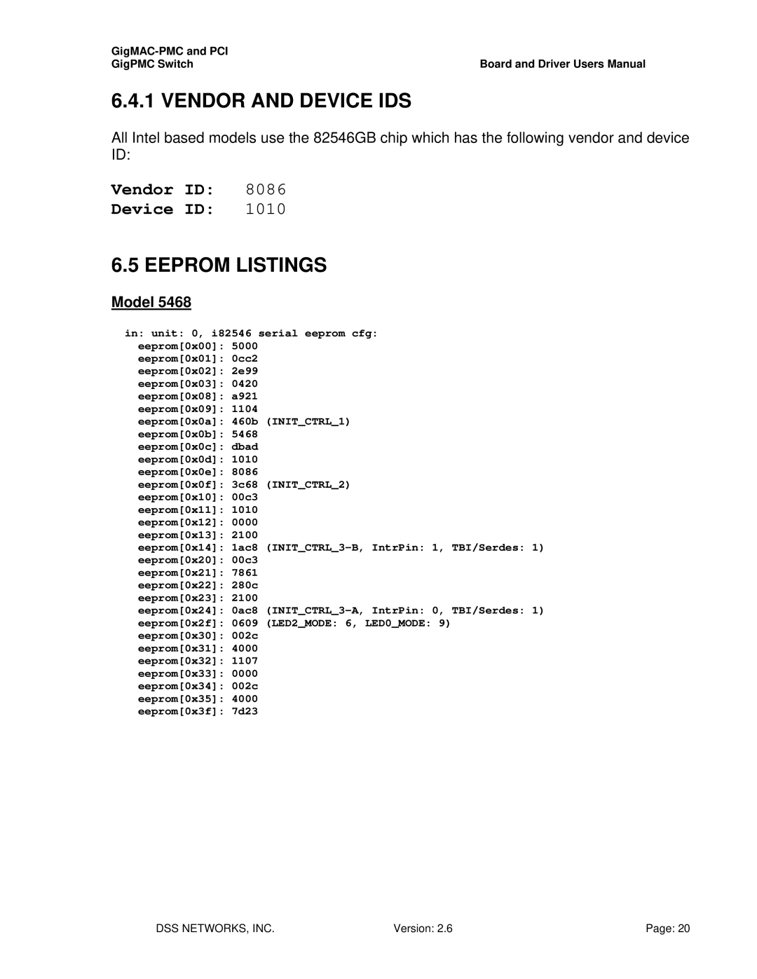 Intel PCI-X user manual Vendor and Device IDS, Eeprom Listings, Model 