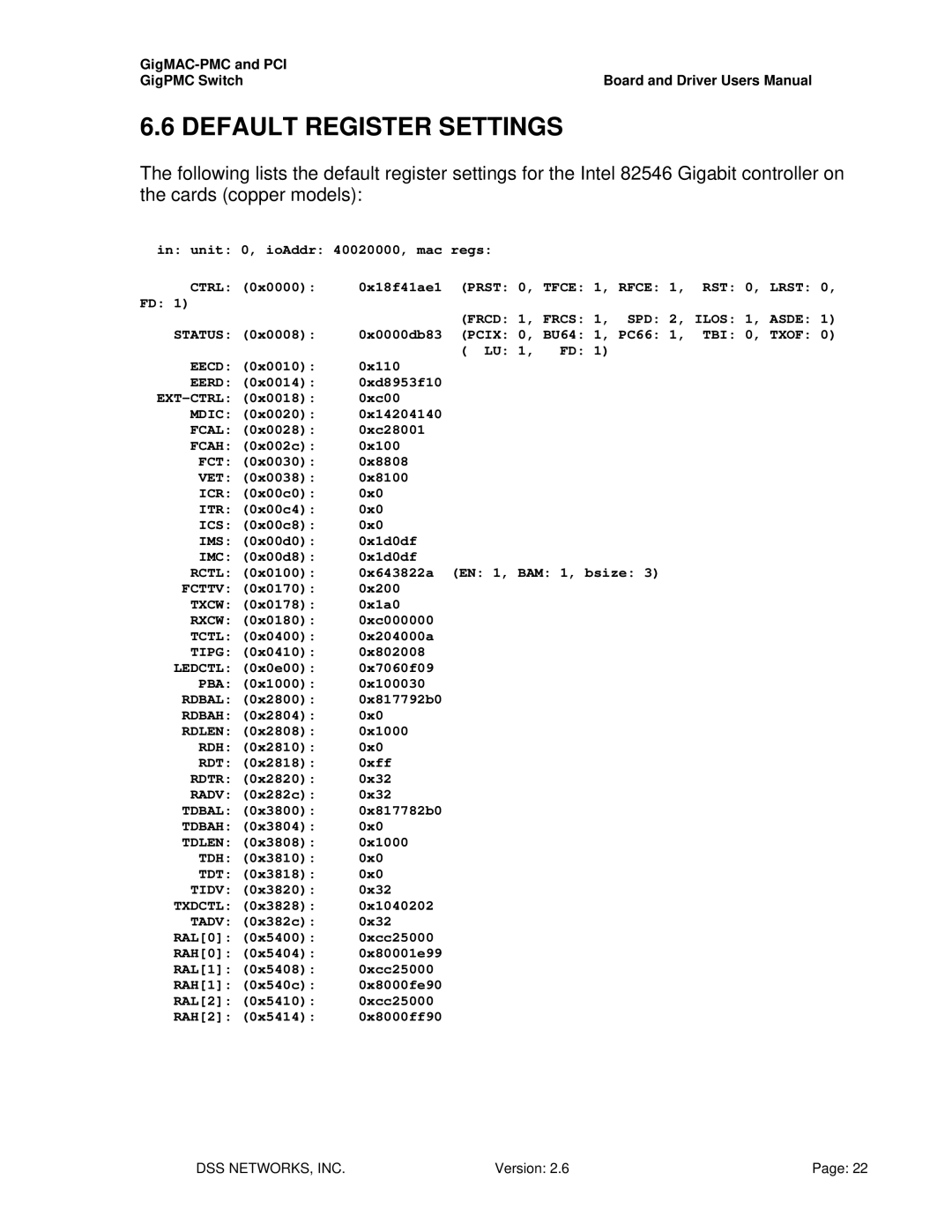 Intel PCI-X user manual Default Register Settings 