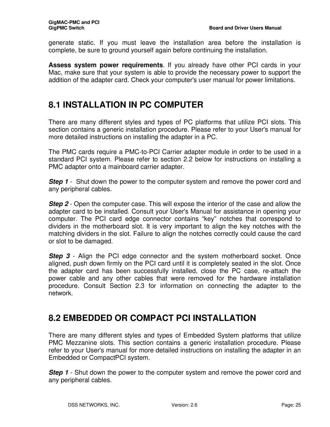 Intel PCI-X user manual Installation in PC Computer, Embedded or Compact PCI Installation 