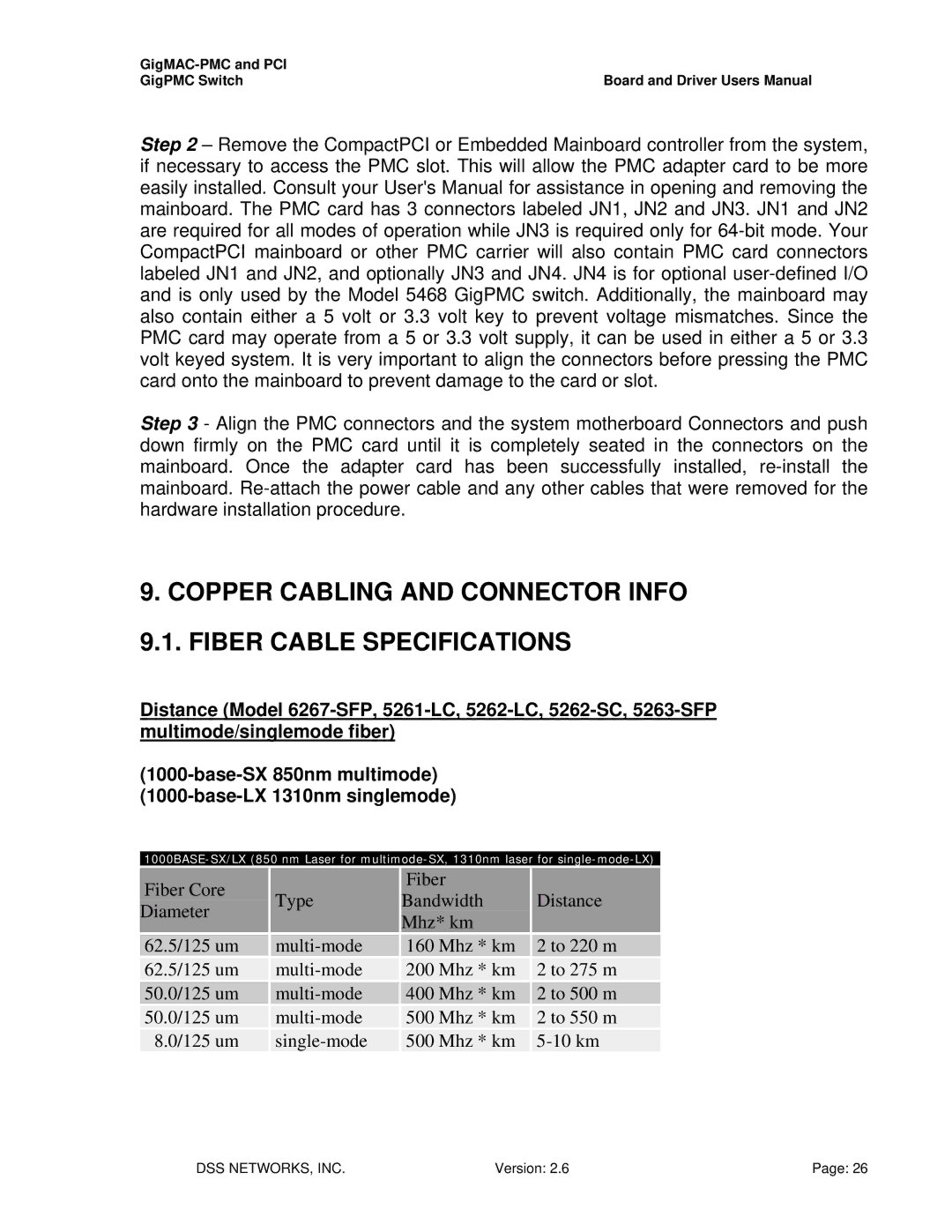 Intel PCI-X user manual Copper Cabling and Connector Info Fiber Cable Specifications 