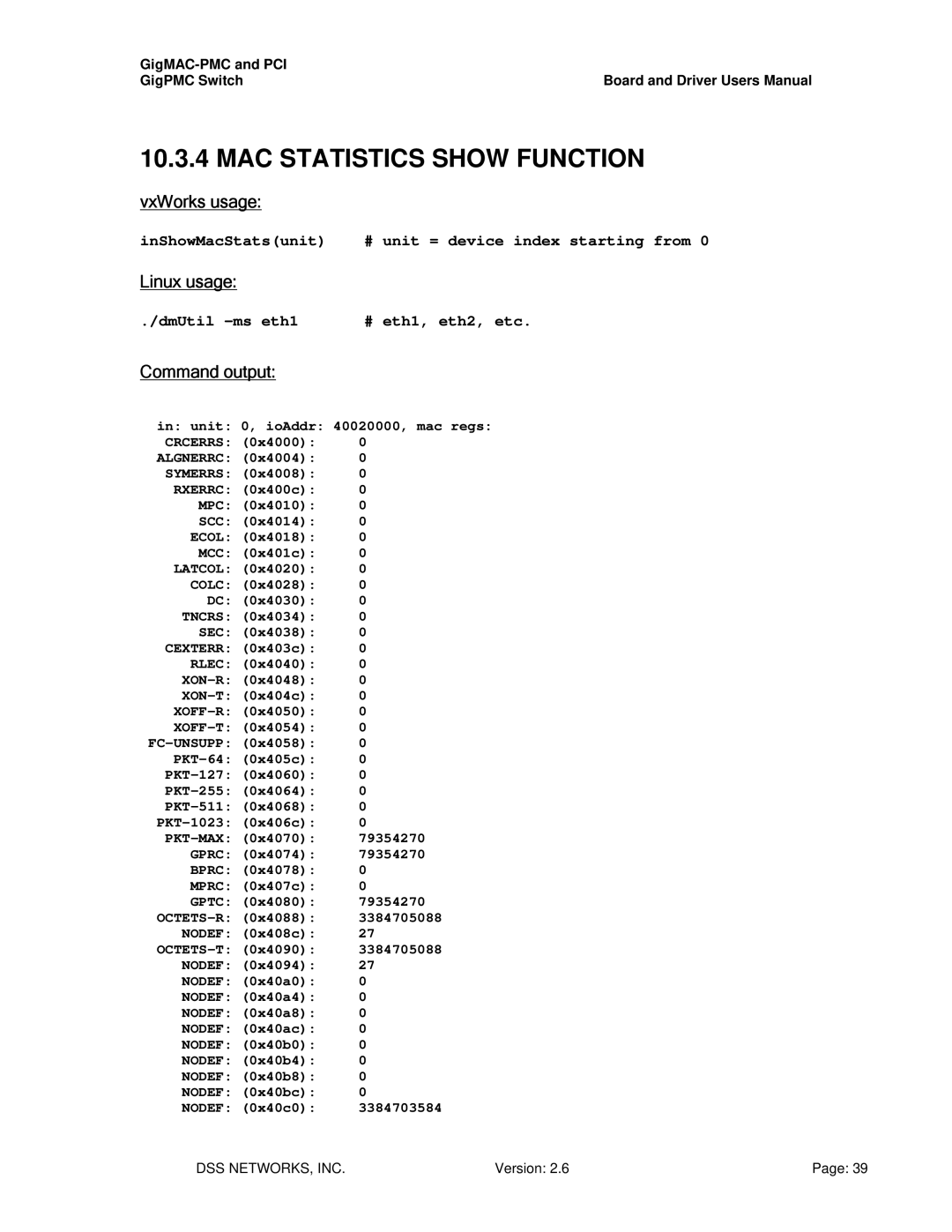 Intel PCI-X user manual MAC Statistics Show Function 