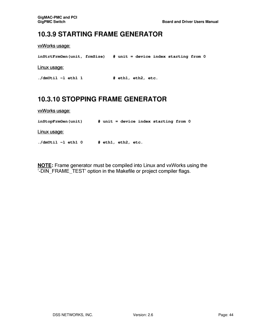 Intel PCI-X user manual Starting Frame Generator, Stopping Frame Generator 