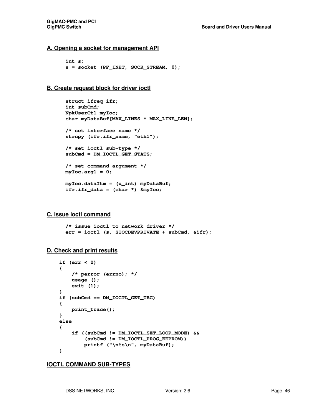 Intel PCI-X user manual Ioctl Command SUB-TYPES 