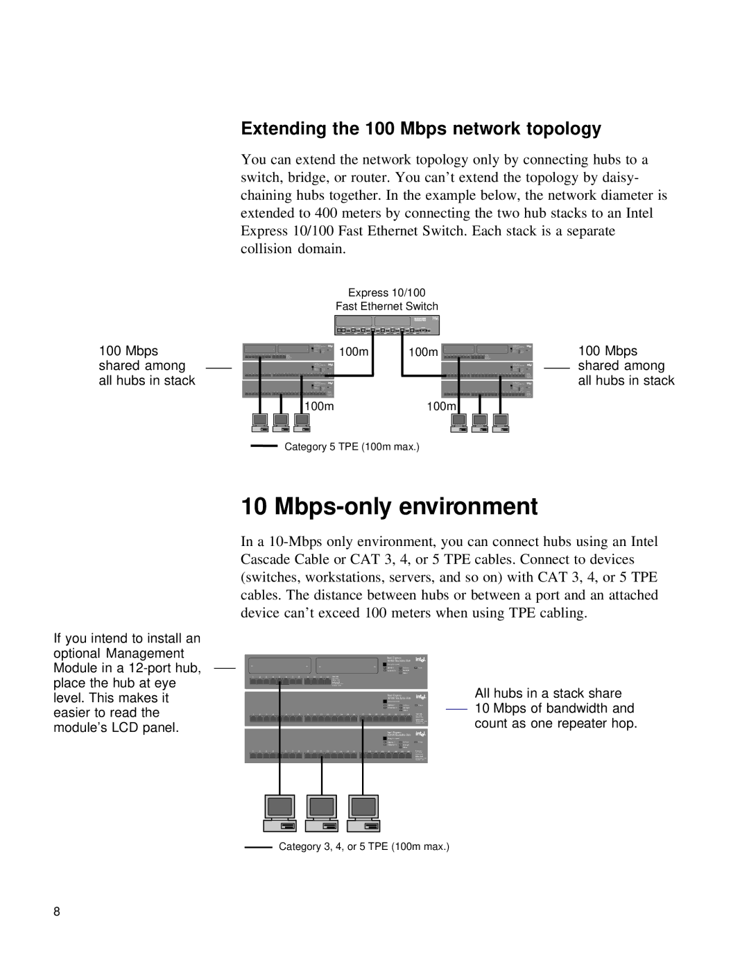 Intel PCLA2152B manual Extending the 100 Mbps network topology 