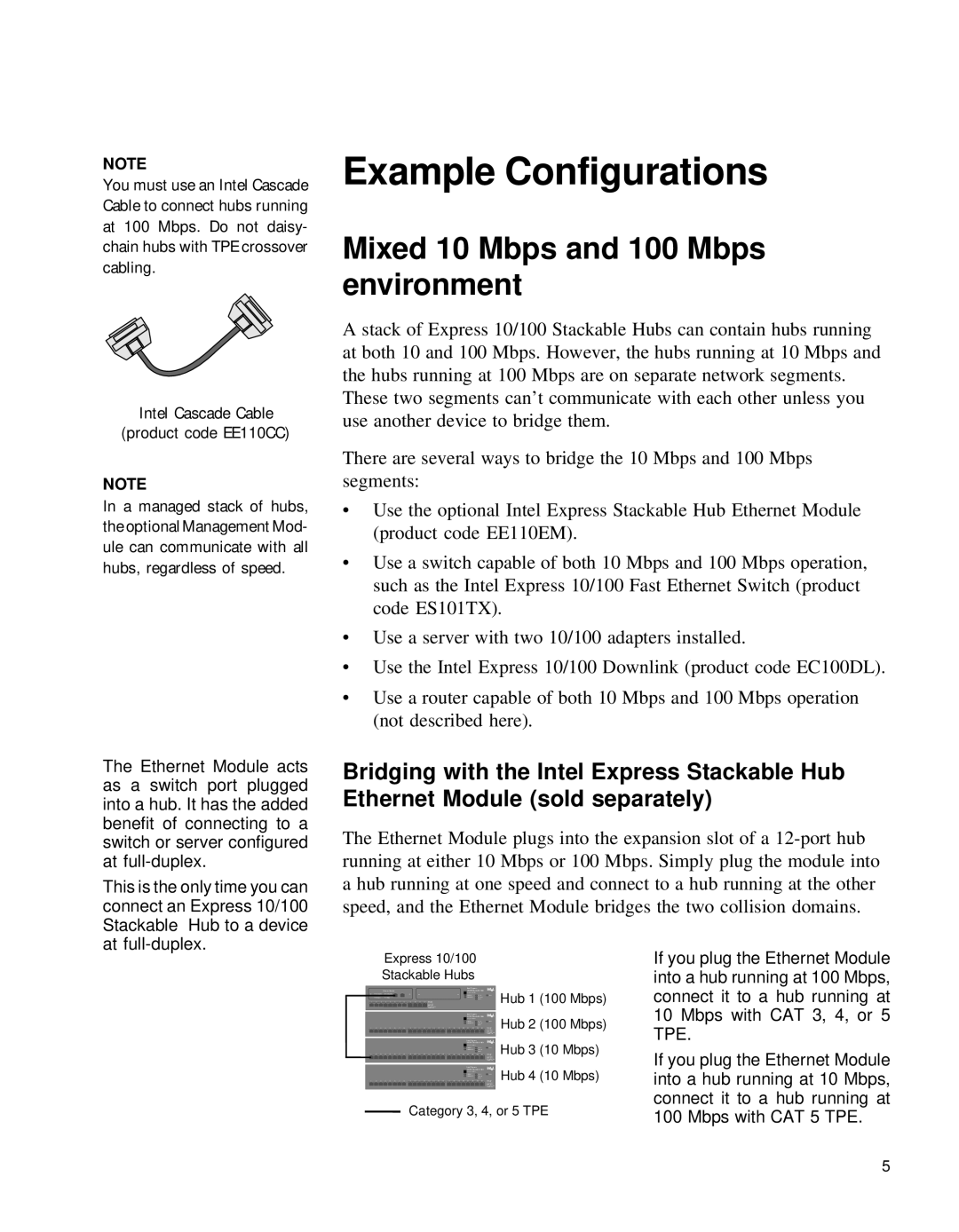 Intel PCLA2152B manual Example Configurations, Mixed 10 Mbps and 100 Mbps environment 