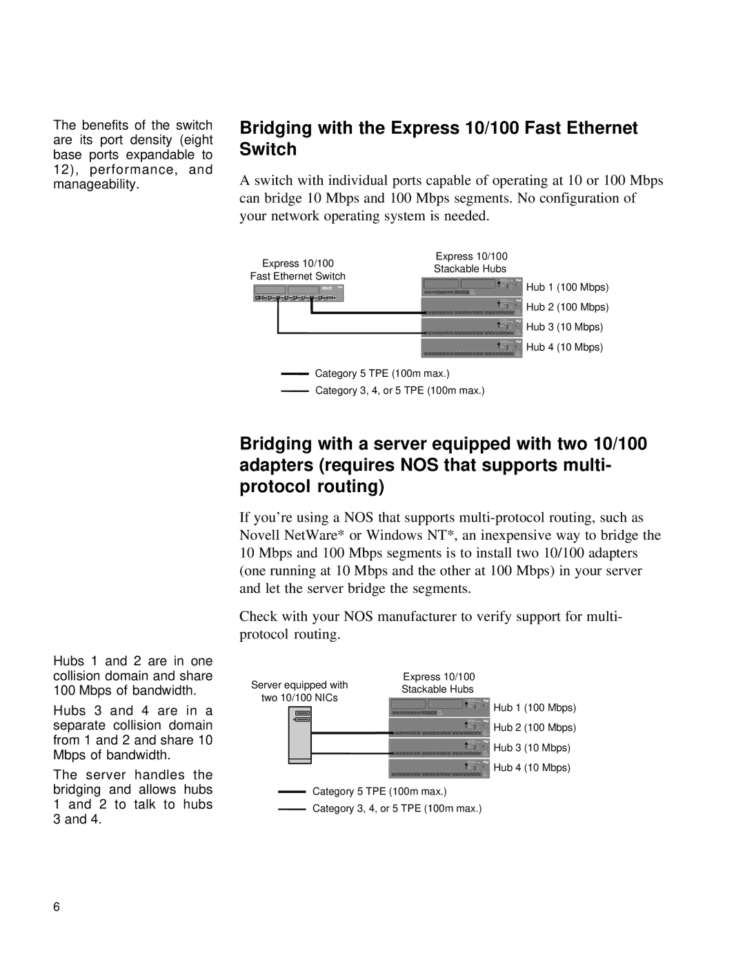 Intel PCLA2152B manual Bridging with the Express 10/100 Fast Ethernet Switch 