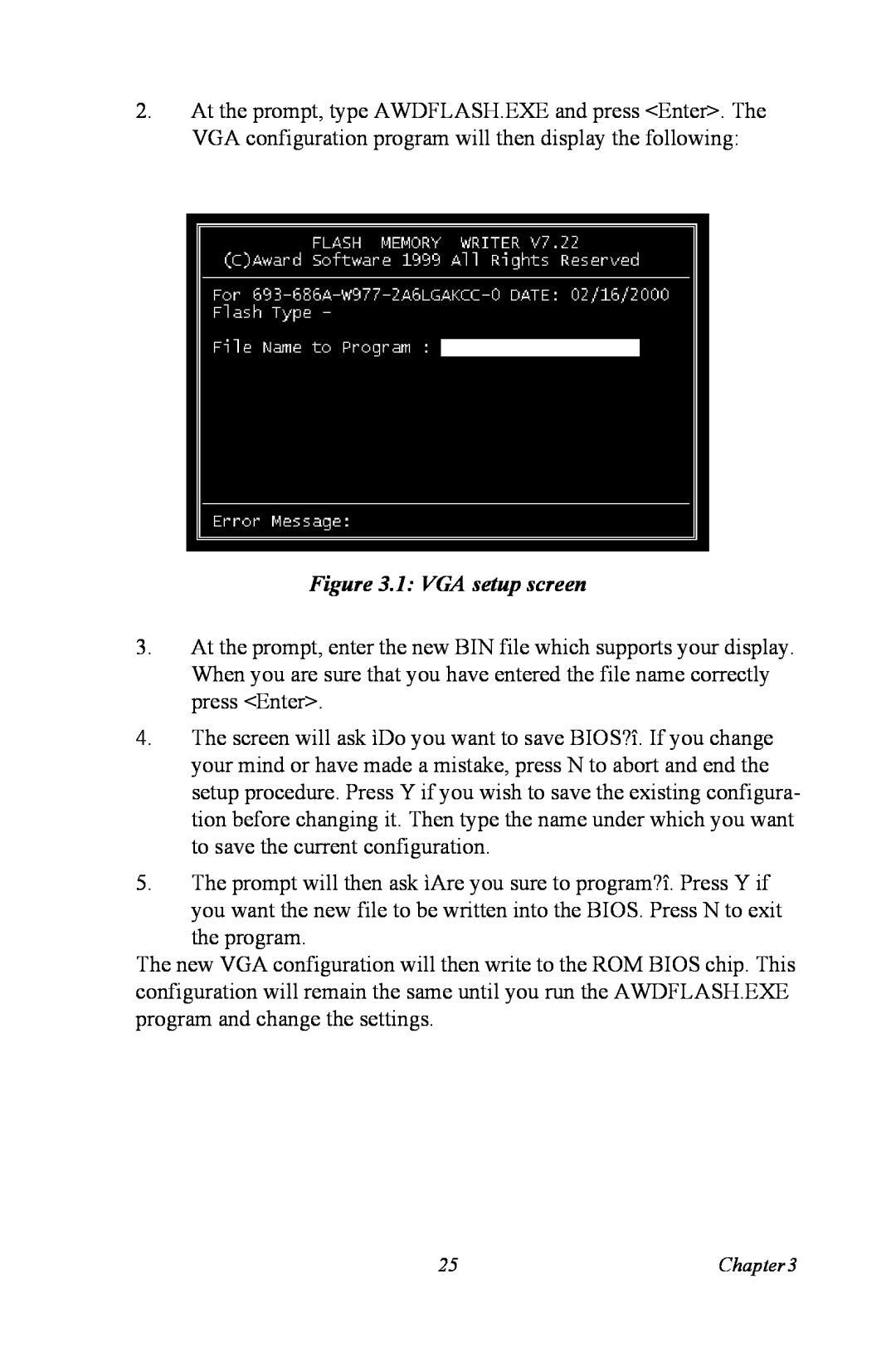 Intel PCM-3370 user manual 1 VGA setup screen 