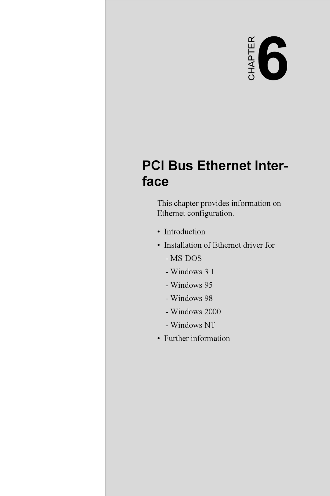 Intel PCM-3370 PCI Bus Ethernet Inter- face, Chapter, This chapter provides information on Ethernet configuration 