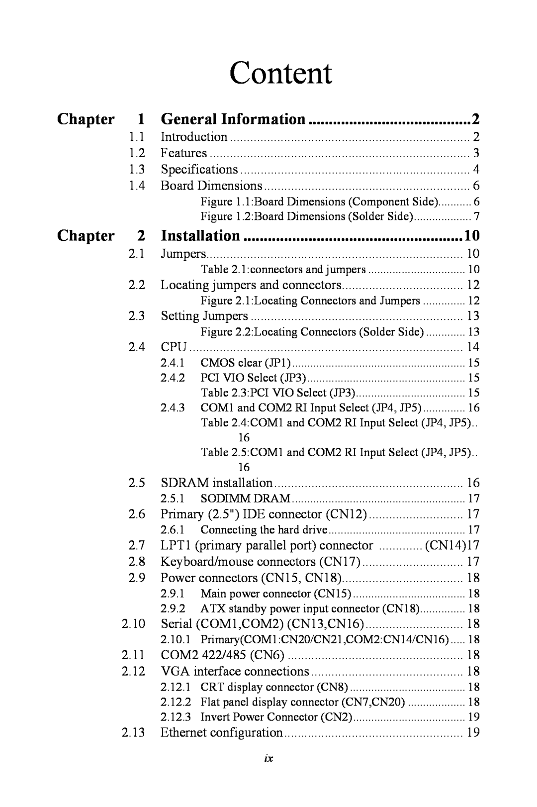 Intel PCM-3370 user manual Chapter, General Information, Installation, Content 