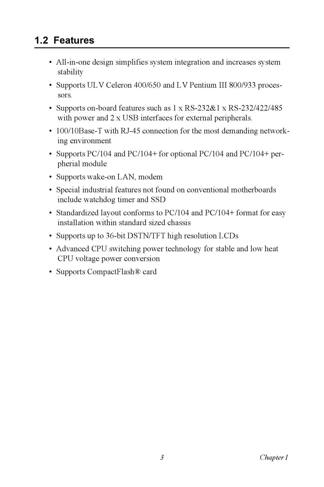 Intel PCM-3370 user manual Features 