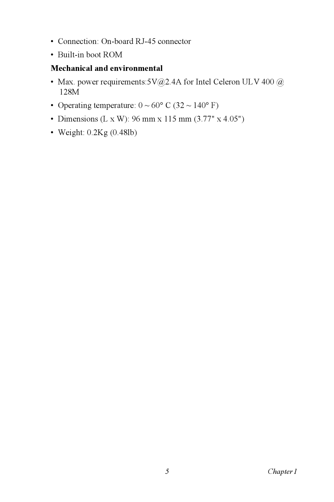 Intel PCM-3370 user manual Mechanical and environmental 