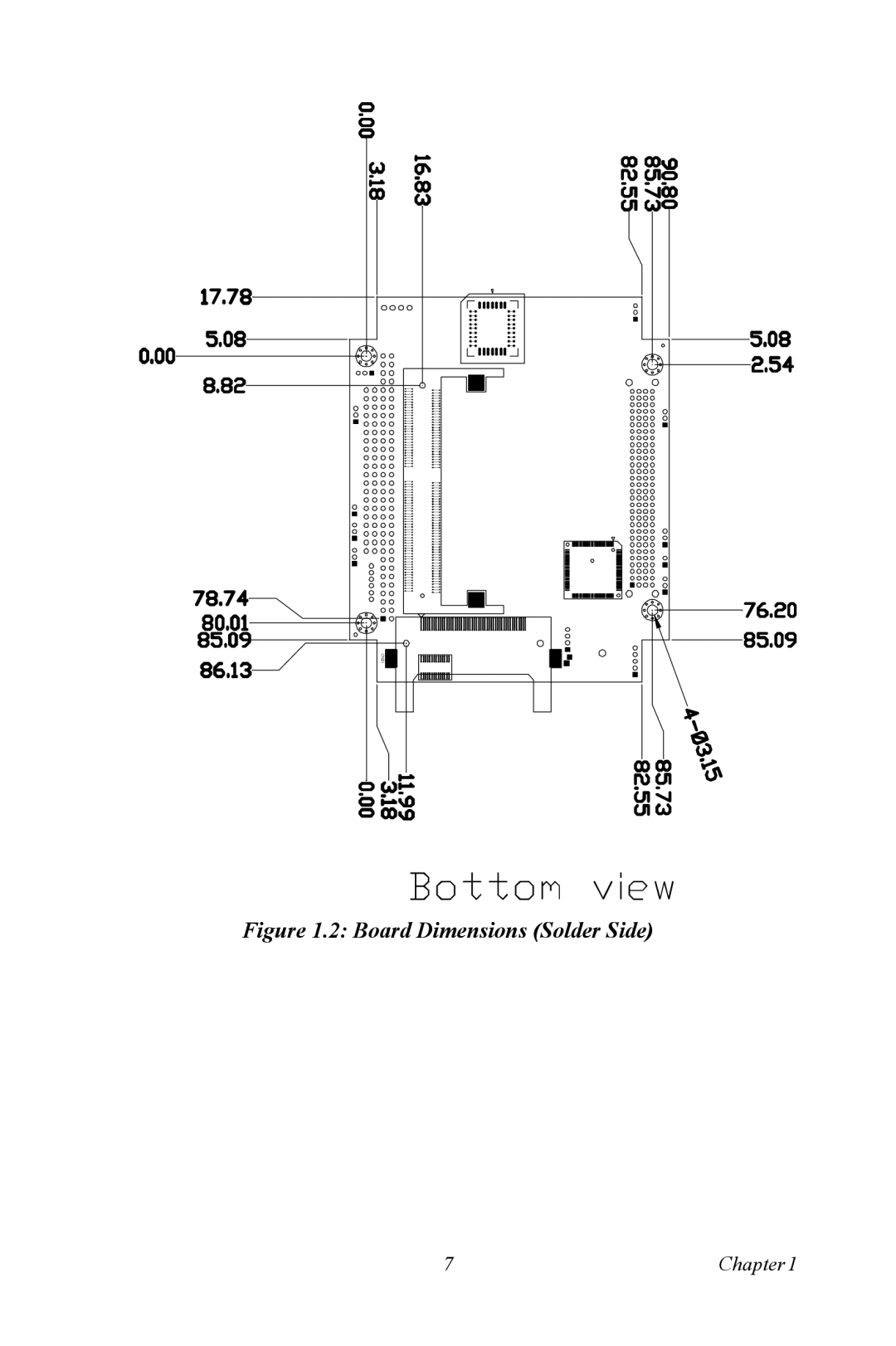 Intel PCM-3370 user manual Board Dimensions Solder Side 