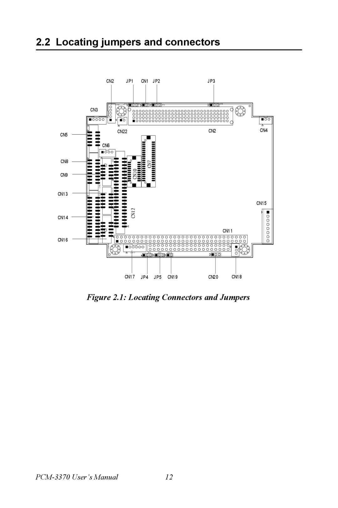 Intel PCM-3370 user manual Locating jumpers and connectors, Locating Connectors and Jumpers 