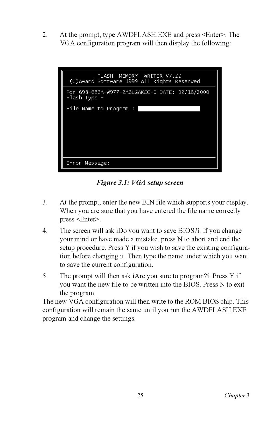 Intel PCM-3370 user manual VGA setup screen 