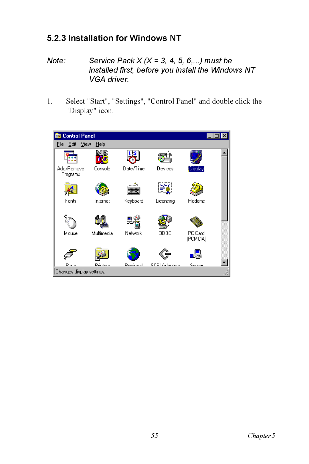 Intel PCM-3370 user manual Installation for Windows NT, VGA driver 