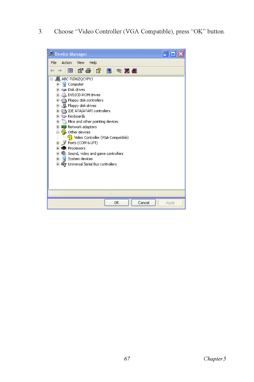 Intel PCM-3370 user manual Choose Video Controller VGA Compatible, press OK button 