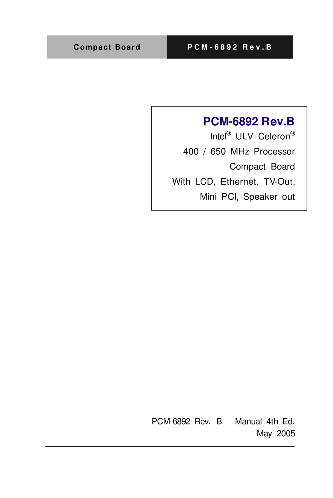 Intel Compact Board manual PCM-6892 Rev.B 