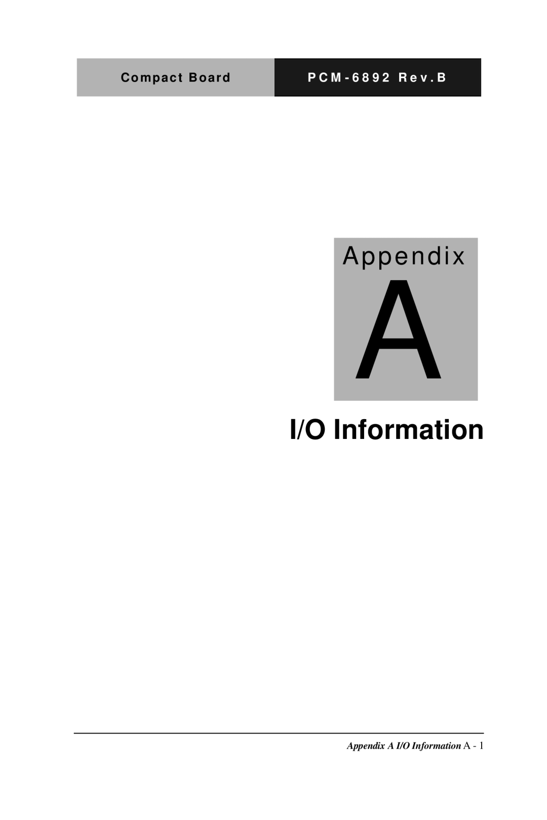 Intel Compact Board, PCM-6892 Rev.B manual Appendix 